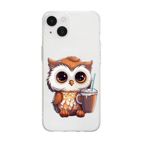 フクロウとコーヒー Soft Clear Smartphone Case