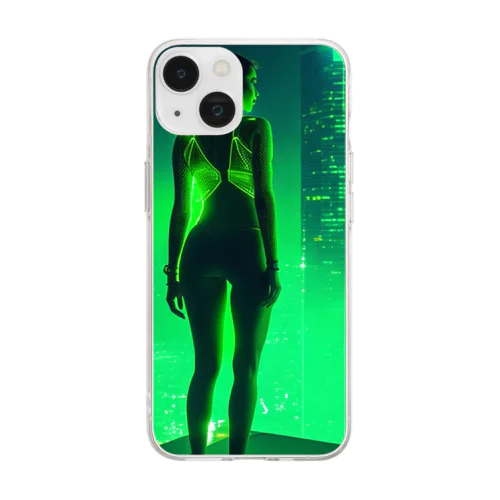 美女✕SF （緑） Soft Clear Smartphone Case