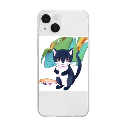 魚を捕えた子猫 Soft Clear Smartphone Case