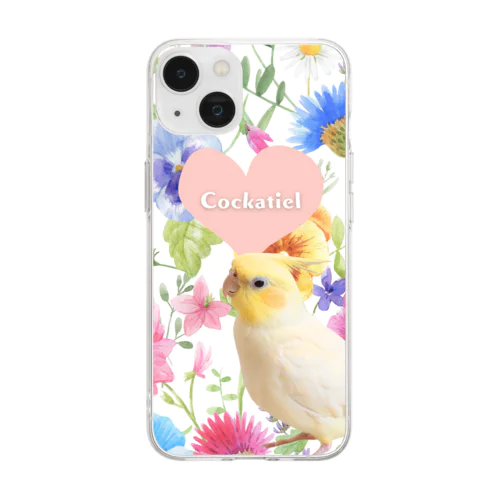 お花とオカメインコ Soft Clear Smartphone Case