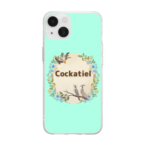 ミントグリーンオカメインコ Soft Clear Smartphone Case