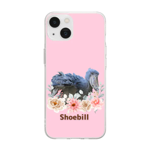 かわいいお花とハシビロコウ Soft Clear Smartphone Case