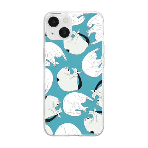 まるい猫達　ブルー Soft Clear Smartphone Case