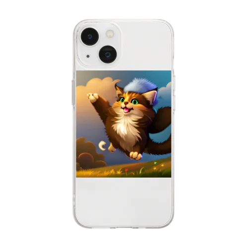楽しくて踊っちゃう猫 Soft Clear Smartphone Case