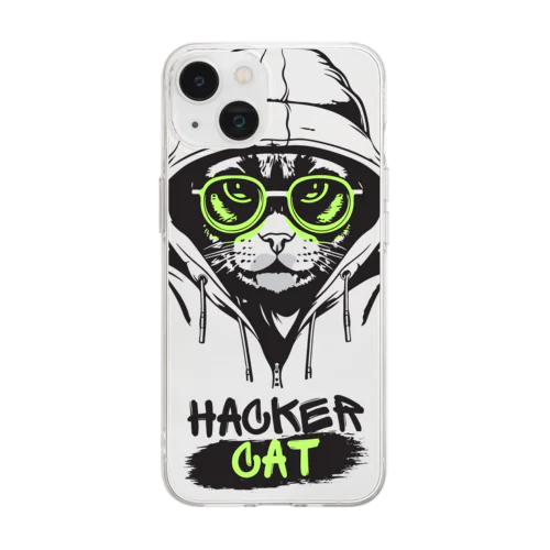 cat ハッカー　 Soft Clear Smartphone Case