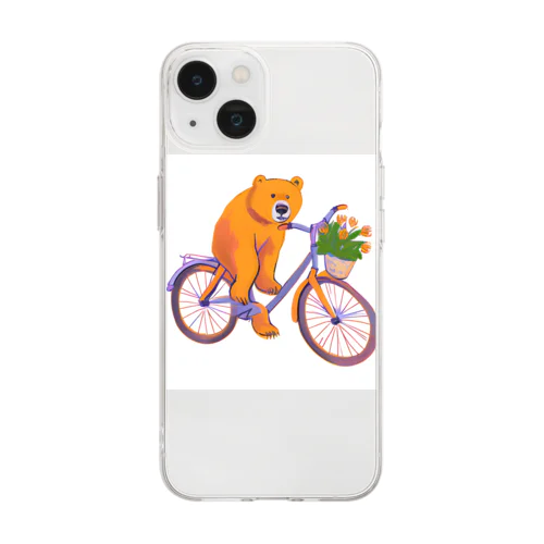 自転車に乗る変な熊 Soft Clear Smartphone Case