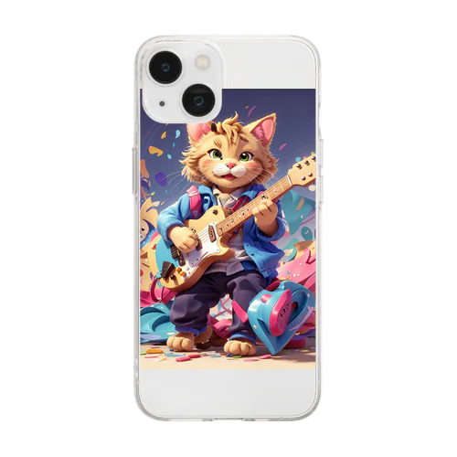 ネコギター演奏中🎵 Soft Clear Smartphone Case