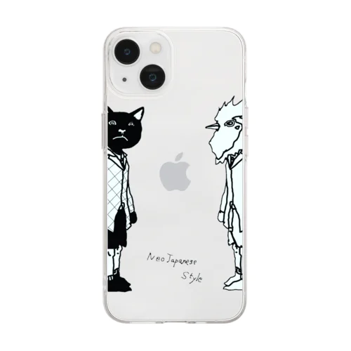 B_Lack_Cat&Mr.CHICKENHEART Soft Clear Smartphone Case