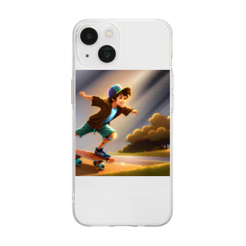 スケートボードの男の子 Soft Clear Smartphone Case