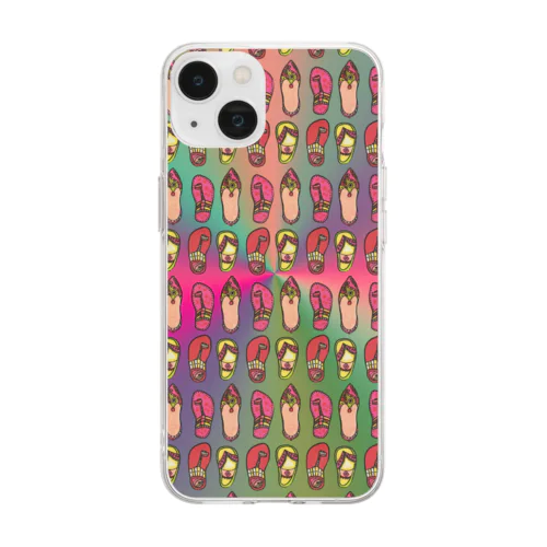 baboosh (モロッコのバブーシュ柄) レインボー Soft Clear Smartphone Case