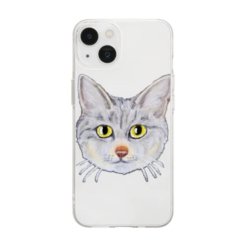 チョークアートのキジトラ猫😸 Soft Clear Smartphone Case