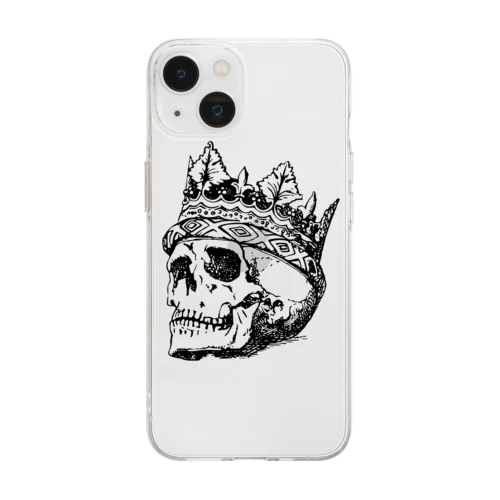 Black White Illustrated Skull King  Soft Clear Smartphone Case