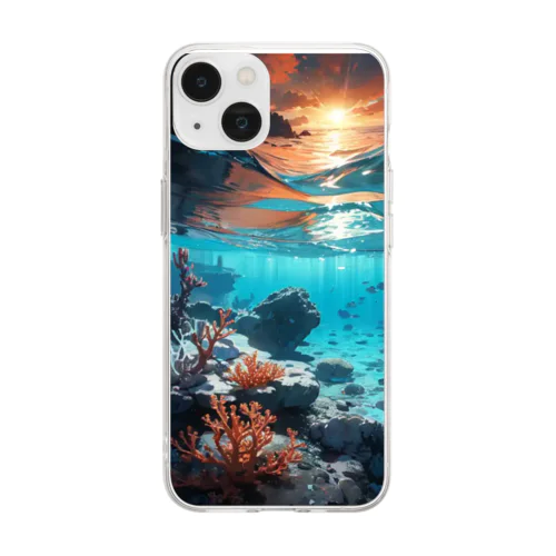 夕暮れの海の底！Under the SEA at sunset Soft Clear Smartphone Case