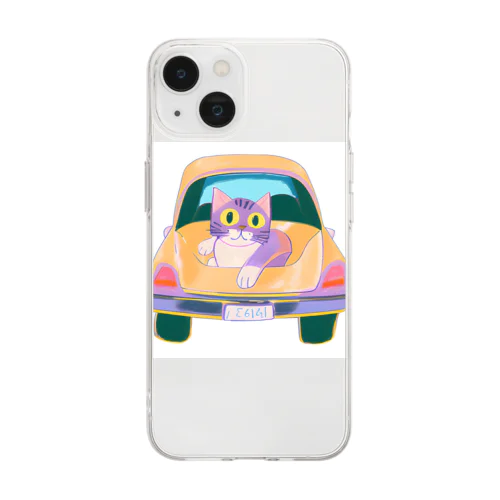 車の猫 Soft Clear Smartphone Case