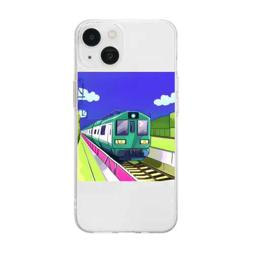 緑色の電車 Soft Clear Smartphone Case