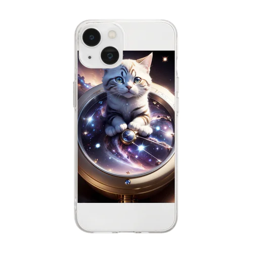 猫と宇宙の時計 Soft Clear Smartphone Case