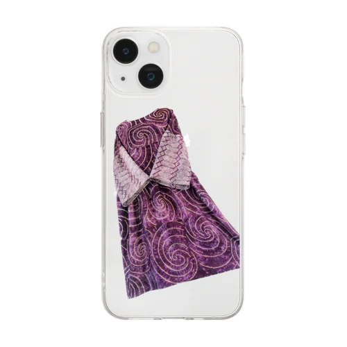 ハンドメイドリメイク着物紫 Soft Clear Smartphone Case