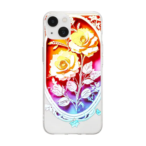 ペーパークラフト風 水彩画「薔薇01」 Soft Clear Smartphone Case