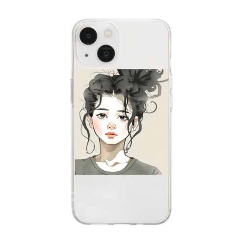 無造作ヘアの女の子 Soft Clear Smartphone Case