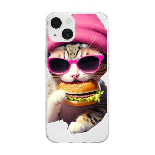 決めポーズはバーガー猫 Soft Clear Smartphone Case