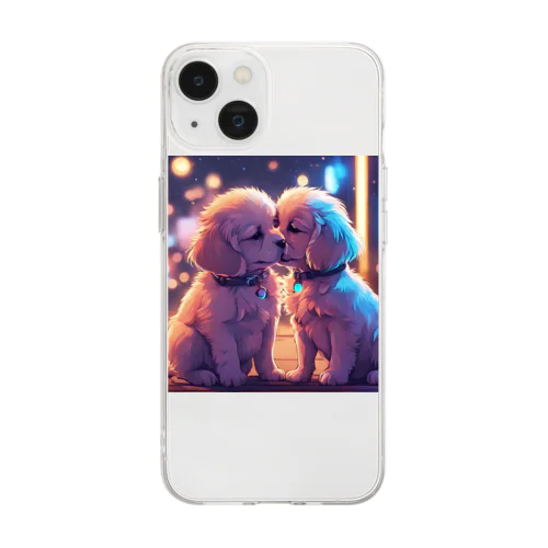 キュートな子犬同士のキス Soft Clear Smartphone Case