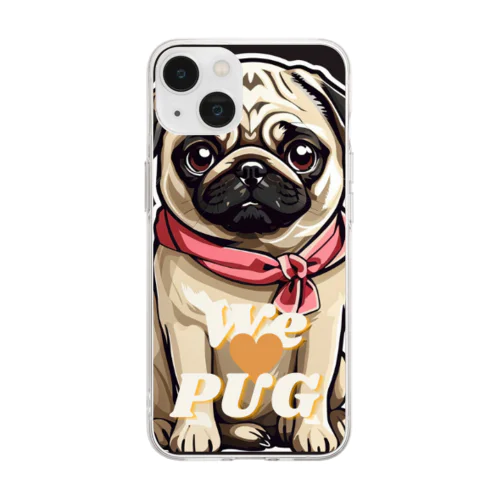 We♥PUG　ブラック（パグ大好き！） Soft Clear Smartphone Case