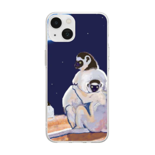 惑星を見る猿の親子 Soft Clear Smartphone Case