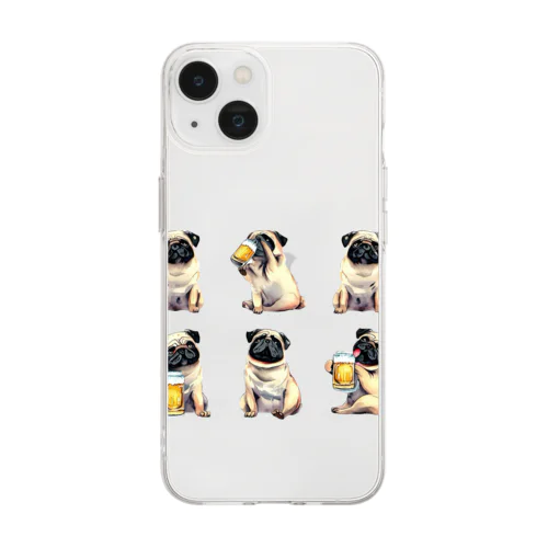 ビール好きの犬 Soft Clear Smartphone Case