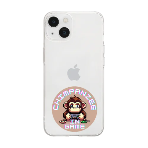 ドット絵のゲーム中のチンパンジー Soft Clear Smartphone Case