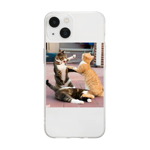 猫の喧嘩 Soft Clear Smartphone Case