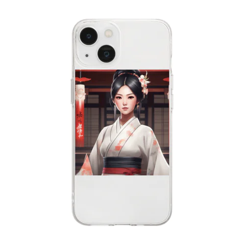 黒髪の美しいポニーテール姿の巫女さん Soft Clear Smartphone Case