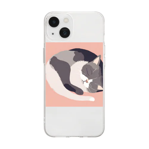 寝ている猫のイラスト Soft Clear Smartphone Case