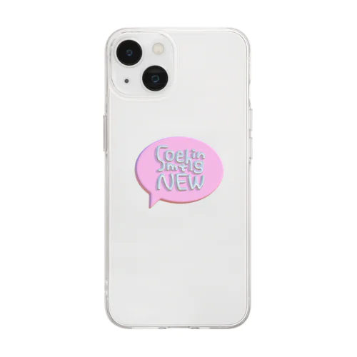 something NEW ぷっくり　文字　ピンク Soft Clear Smartphone Case