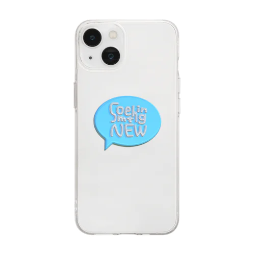 something NEW ぷっくり　文字　ブルー Soft Clear Smartphone Case