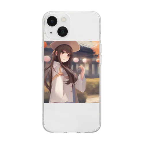 可愛らしいロングヘアの女性のグッズ Soft Clear Smartphone Case