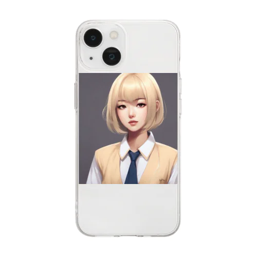 クールビューティーな茶髪女子 Soft Clear Smartphone Case