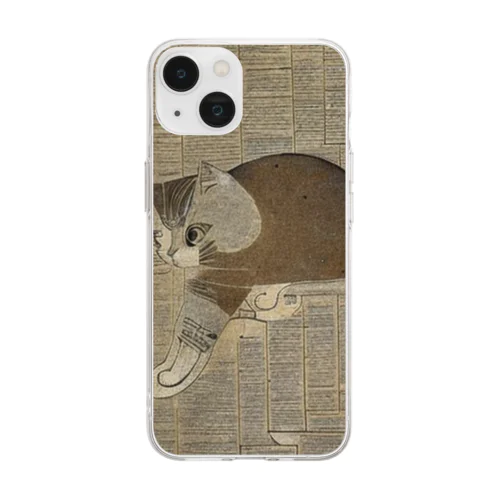 古文書　猫 Soft Clear Smartphone Case