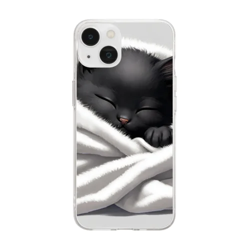 黒猫巻き巻き Soft Clear Smartphone Case