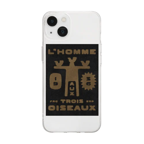 L'HOMME 1953 The man with three birds 黒金 Soft Clear Smartphone Case