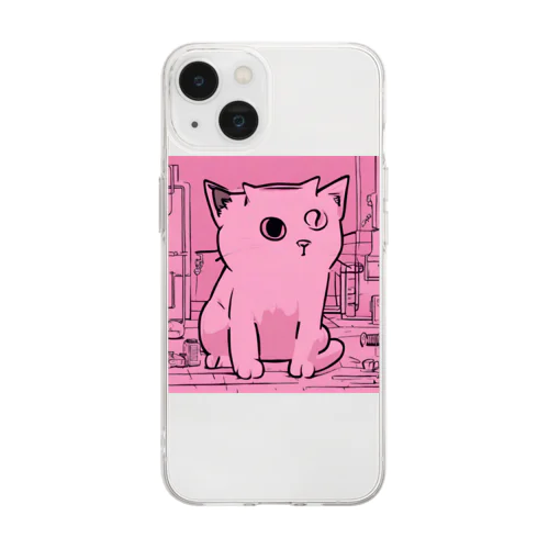 ピンクキャット Soft Clear Smartphone Case