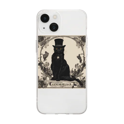 黒猫　紳士 Soft Clear Smartphone Case
