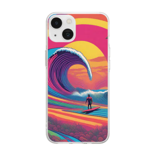 Tropical Beach Surfer Art ソフトクリアスマホケース