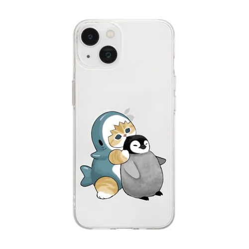 サメにゃんペンギン吸い Soft Clear Smartphone Case