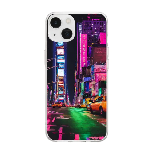 ネオン 夜景 Soft Clear Smartphone Case