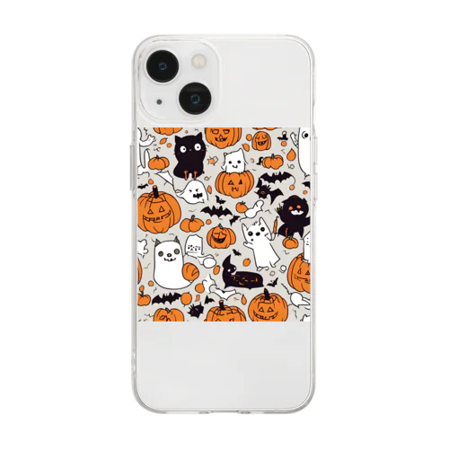 ハロウィン　猫　かぼちゃ Soft Clear Smartphone Case