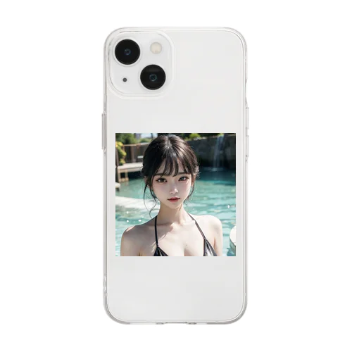 アジアンビューティー（黒ビキニ） Soft Clear Smartphone Case