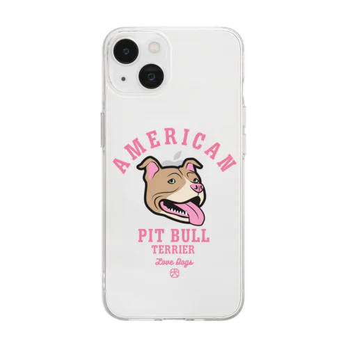 Love❤️Dogs（アメリカンピットブルテリア・赤鼻） Soft Clear Smartphone Case