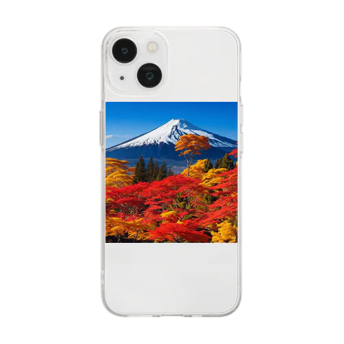 秋晴れの空/富士山/色鮮やかな紅葉 Soft Clear Smartphone Case