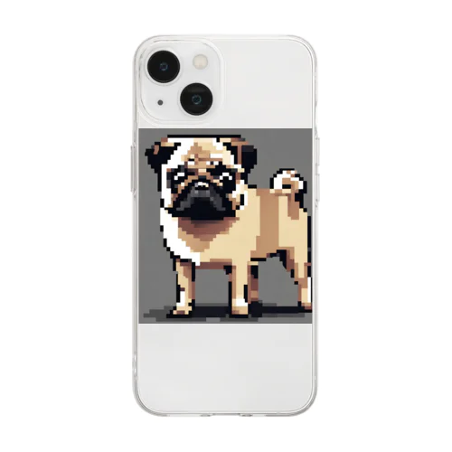 ドット絵　パグ犬 Soft Clear Smartphone Case