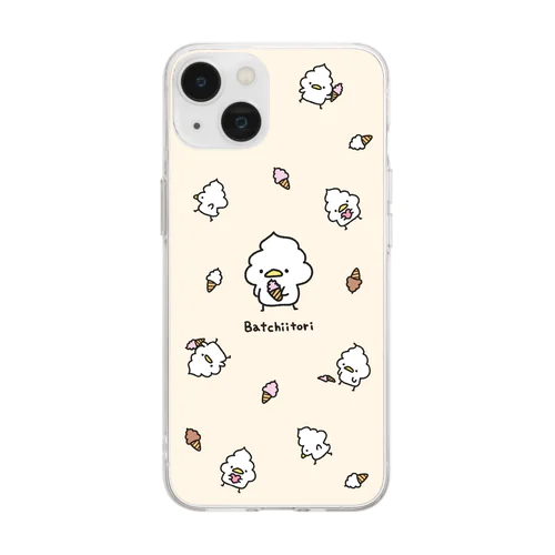 ばっちぃとり総柄アイボリー Soft Clear Smartphone Case